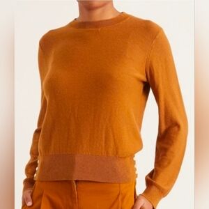 Alex Mill Isabelle Side Button Sweater Dark Camel 100% Cotton Knit Sz S Heritage